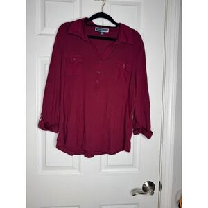 KAREN SCOTT Maroon Pockets Roll Tab Sleeves 100% Cotton Top Size‎ XXL